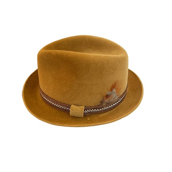 Vintage Resistol Tan Self Conforming Western Fedora 7 1/4 Hat with Feather main image 6
